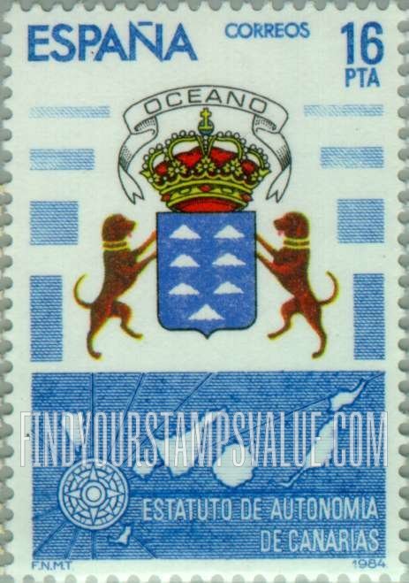 FindYourStampsValue: Canary Islands Statute of Autonomy: Arms, map
