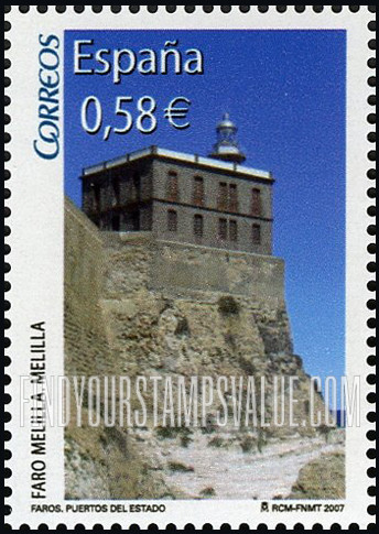 FindYourStampsValue: Lighthouses: Melilla Lighthouse, Melilla