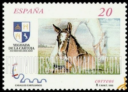 FindYourStampsValue: Carthusian Horses: Colt lying down, mare eating grass