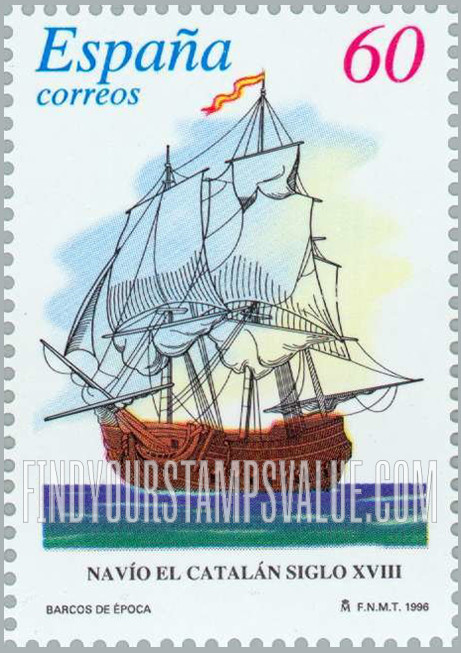 FindYourStampsValue: 18th Centenary Sailing Ship Type of 1995: Catalán