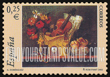 FindYourStampsValue: Paintings With Musical Instruments by Goyo Domínguez