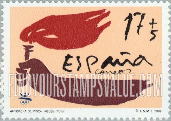 FindYourStampsValue: Semi-Postal: 1992 Summer Olympics, Barcelona, Hand holding torch