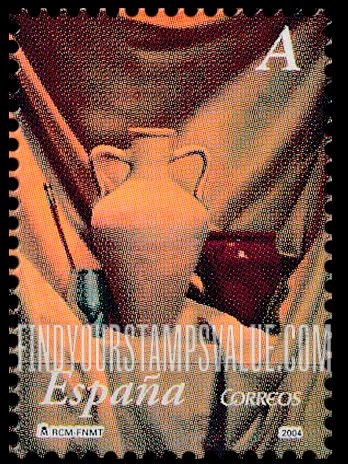 FindYourStampsValue: Ceramics in Paintings by Antonio Miguel González: Goblet, amphora and jar