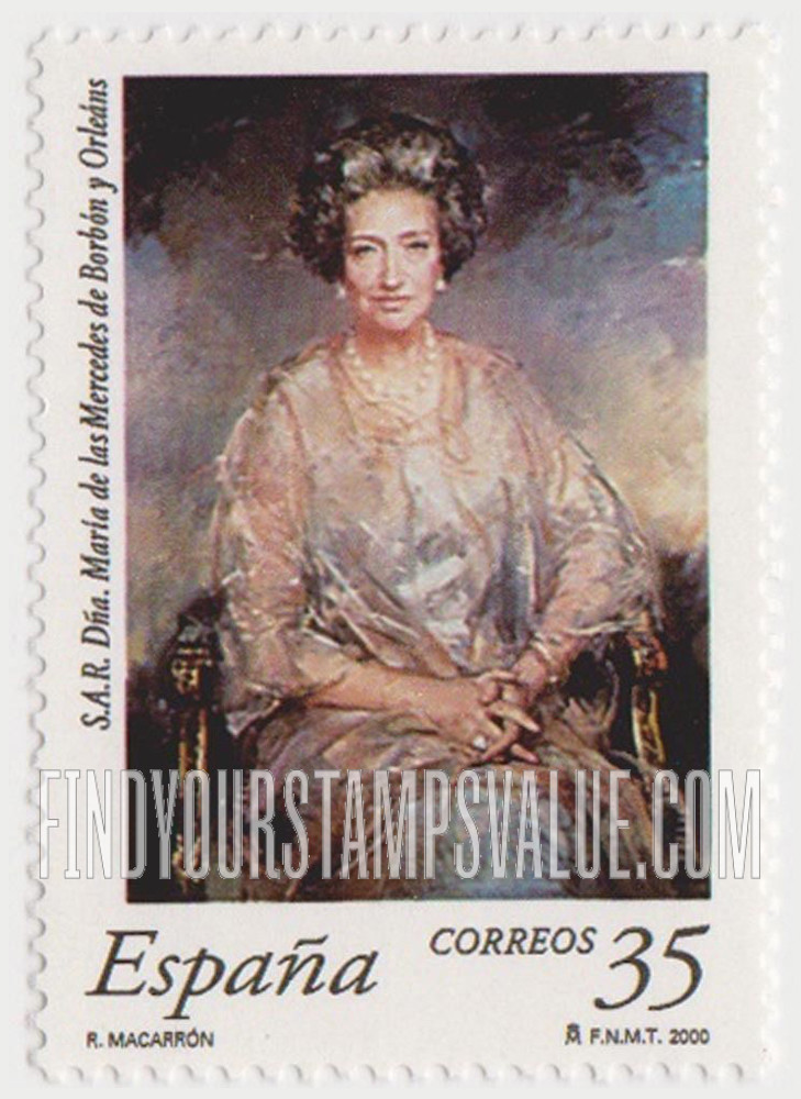 FindYourStampsValue: María de las Mercedes de Borbón y Orleáns (1910-2000), mother of King Juan Carlos