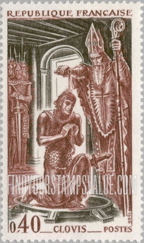 FindYourStampsValue: Bishop Remi Baptizing King Clovis, 496 A.D.