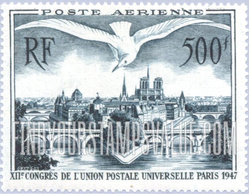 FindYourStampsValue: AIR POST - Ile de la Cité, Paris, and Gull