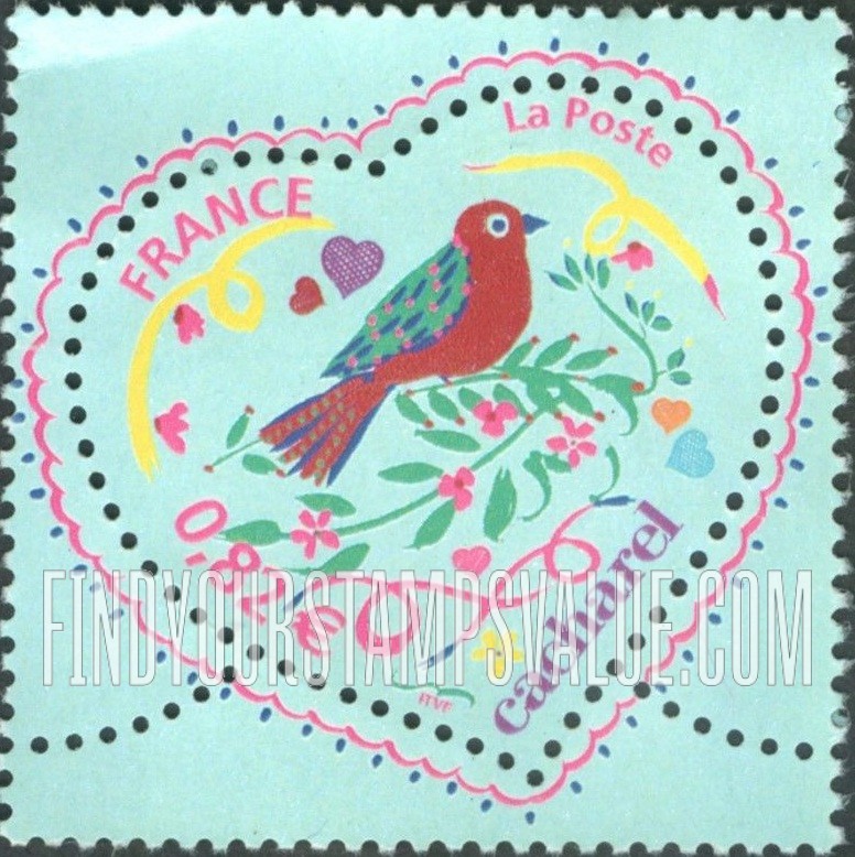 FindYourStampsValue: Hearts: Bird and flowers