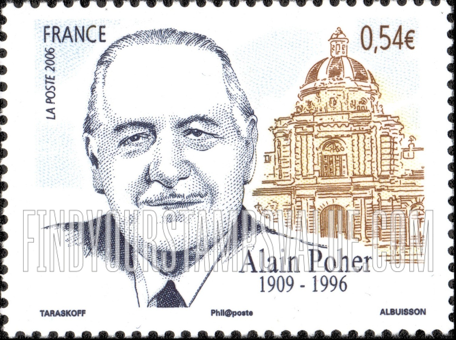 FindYourStampsValue: Alain Poher (1909-96), Politician, and Senate Building