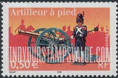 FindYourStampsValue: Napoleon I and the Imperial Guard:  Artilleryman and cannon (Artilleur à pied), horizontal