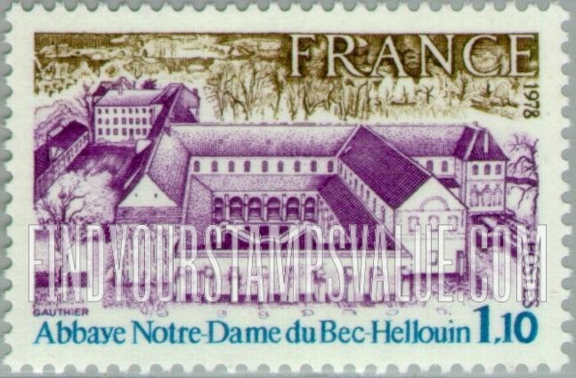 FindYourStampsValue: Tourist Issue: Our Lady of Bec-Hellouin Abbey