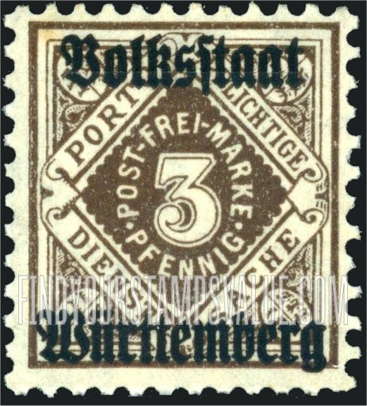 FindYourStampsValue: WURTTEMBERG OFFICIAL - Numeral Value: Official Stamps of 1906-19 Overprinted