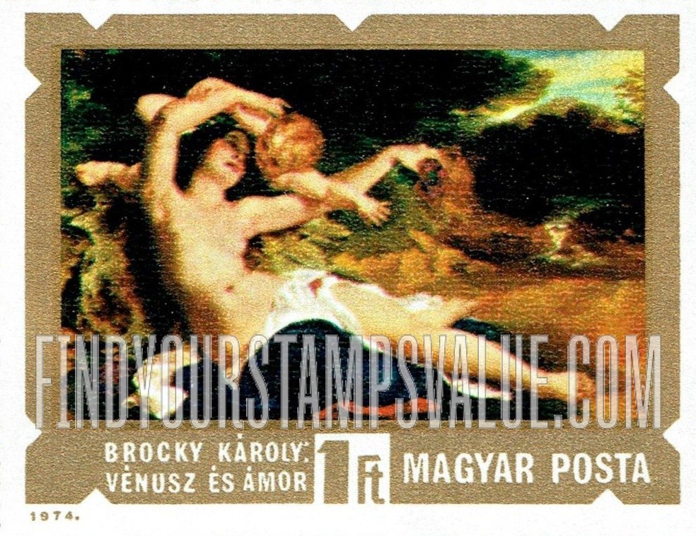 FindYourStampsValue: Paintings of Nudes: Venus and Cupid, by Brocky, horizontal