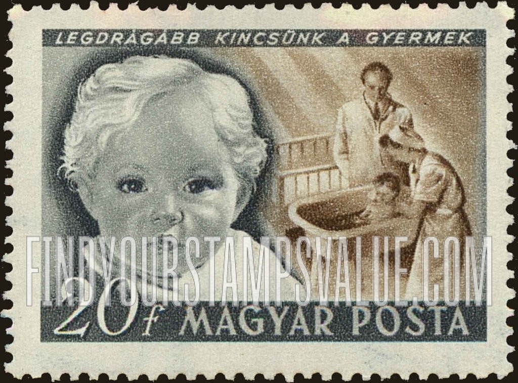 FindYourStampsValue: Children’s Day: Doctor Inspecting Baby’s Bath