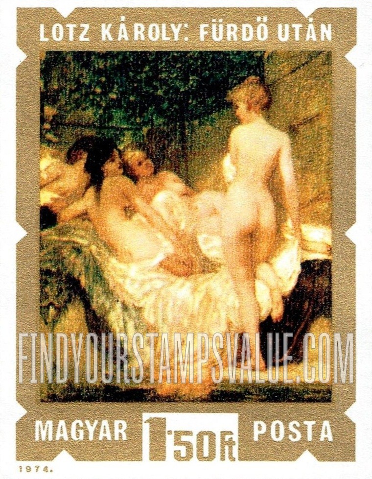 FindYourStampsValue: Paintings of Nudes: After the Bath, by Lotz
