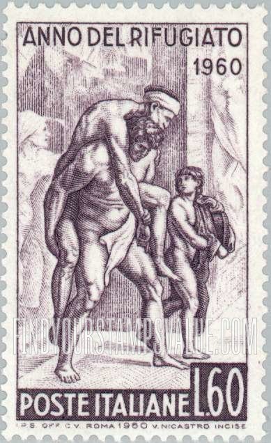 FindYourStampsValue: Aeneas Fleeing with Father and Son, by Raphael