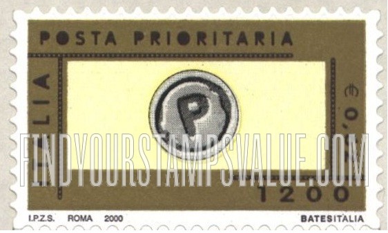 FindYourStampsValue: Priority Mail Type of 1999 Redrawn With Yellow Rectangle at Center