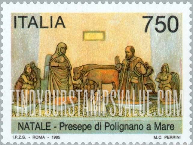 FindYourStampsValue: Christmas: Nativity figurines, Cathedral of Polignano a Mare, by Stefano da Putignano