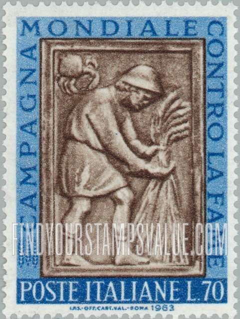 FindYourStampsValue: Harvester tying sheaf, sculpture from Maggiore Fountain, Perugia