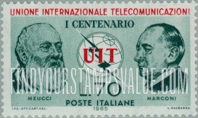 FindYourStampsValue: Antonio Meucci, Guglielmo Marconi and ITU Emblem