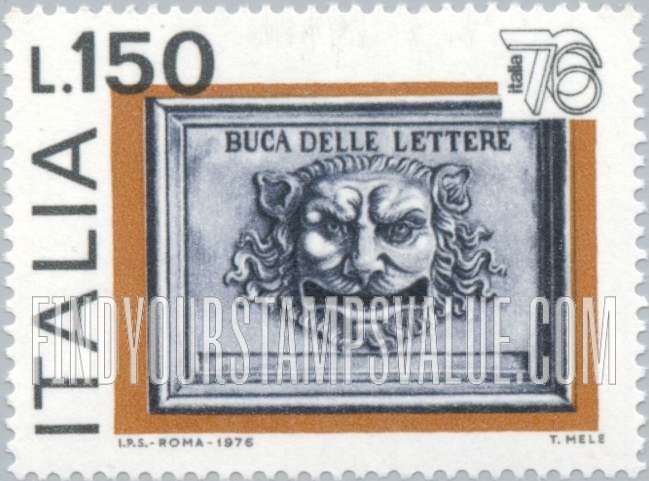 FindYourStampsValue: Marble mask, 19th centennial mail box