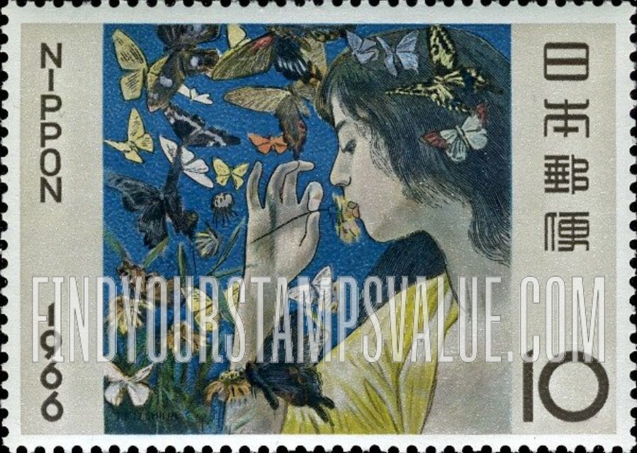 FindYourStampsValue: “Butterflies” by Takeji Fujishima - 藤島武二の「蝶」