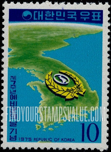 FindYourStampsValue: Map of Korea, HRF Emblem - 한국 지도, 향토예비군 마크