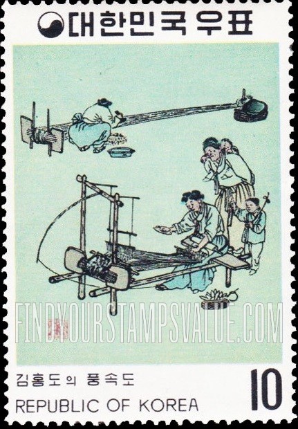 FindYourStampsValue: Weavers by Kim Hong-do - 김홍도의 길쌈