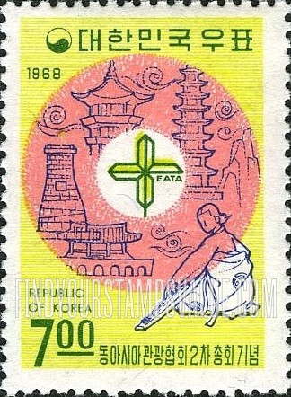 FindYourStampsValue: EATA Emblem and Korean Buildings - EATA 마크와 한국고유의 고적들