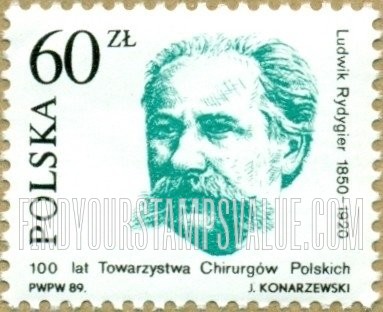 FindYourStampsValue: Teaching Surgery at Polish Universities, Bicentennial, and Surgeon’s Society Centennial: Ludwik Rydygier (1850-1920), founder of the Polish Surgeons Society