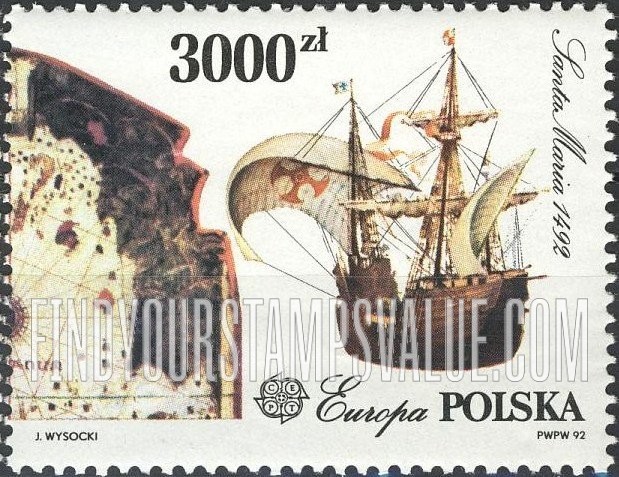 FindYourStampsValue: Discovery of America, 500th Anniversary: Chart, Santa Maria