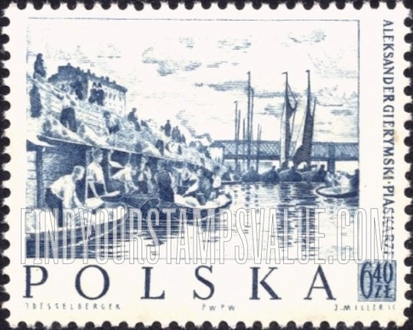 FindYourStampsValue: Paintings by Polish Artists: River Scene, Aleksander Gierymski