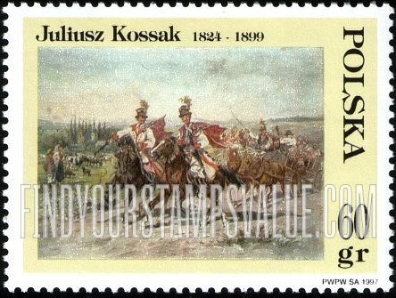 FindYourStampsValue: Paintings, by Juliusz Kossak (1824-99): Men on galloping horses, carriage