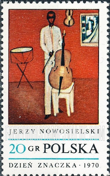 FindYourStampsValue: Paintings: Cellist, by Jerzy Nowosielski