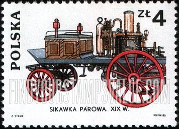 FindYourStampsValue: Classic and Contemporary Fire Engines: Horse-drawn fire pump, 19th centennial