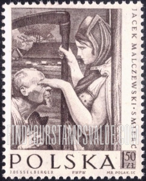 FindYourStampsValue: Paintings by Polish Artists: Old Man and Death, Jacek Malczewski, vertical