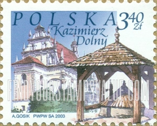 FindYourStampsValue: City Landmarks Type of 2002: Church and well, Kazimierz Dolny, horizontal