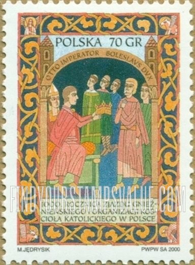 FindYourStampsValue: Gniezno Summit, 1000th Anniversary: Holy Roman Emperor Otto III granting crown to Boleslaw Chrobry