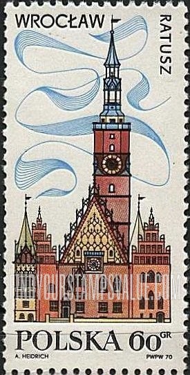 FindYourStampsValue: Tourist Type of 1969: Townhall, Wroclaw, vertical