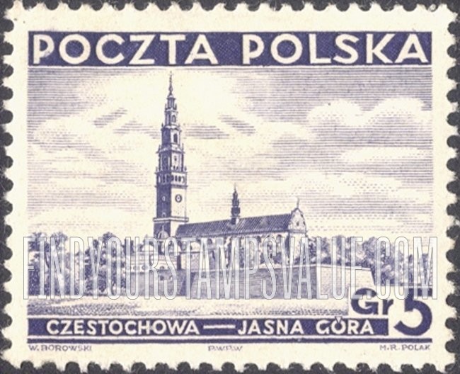 FindYourStampsValue: Church at Czestochowa: Scenic Type of 1935-36