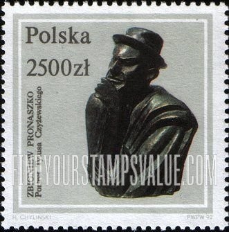 FindYourStampsValue: Polish Sculptures, National Museum, Warsaw: Portrait of Tytus Czyzewski, by Zbigniew Pronaszko