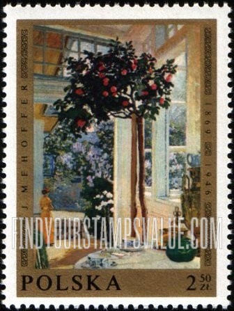 FindYourStampsValue: Polish Paintings: “The Sun of May” (Breakfast on the Terrace), by Jozef Mehoffer, vertical