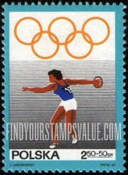 FindYourStampsValue: SEMI-POSTAL - Olympic Type of Regular Issue, 1968: Olympic Rings and Women’s discus