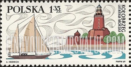 FindYourStampsValue: Sailboat and Lighthouse Harbor