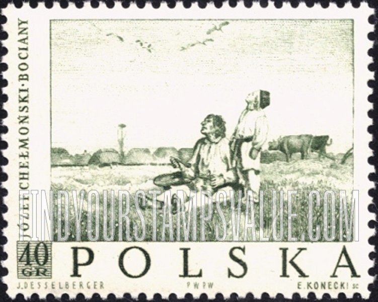 FindYourStampsValue: Paintings by Polish Artists: “Storks,” by Jozef Chelmonski