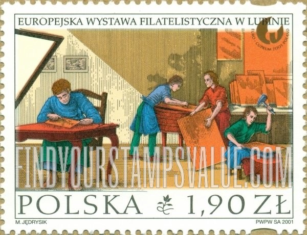 FindYourStampsValue: Euro Cuprum 2001 Philatelic Exhibition, Lubin: Copper engravers at work