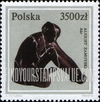 FindYourStampsValue: Polish Sculptures, National Museum, Warsaw: The Nude, by August Zamoyski