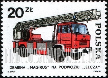 FindYourStampsValue: Classic and Contemporary Fire Engines: Jelcz engine, Magirus power ladder, 1970s
