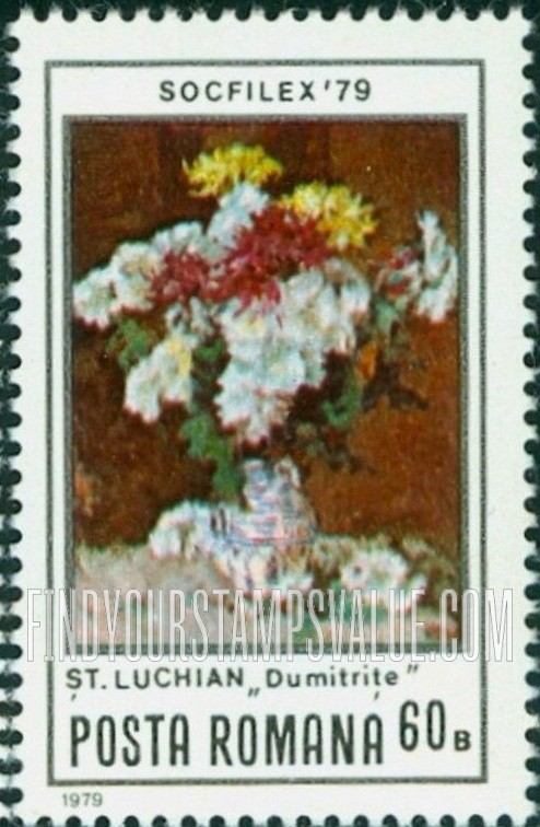 FindYourStampsValue: Flower Paintings by Stefan Luchian: Triple chrysanthemums