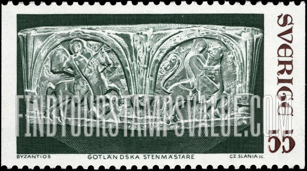 FindYourStampsValue: Saint on horseback and Samson with the lion, Hogrän Church