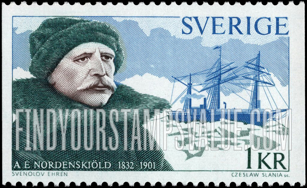 FindYourStampsValue: Swedish Explorers: Nils Adolf Erik Nordenskjold (1832-1901) and ship in pack ice